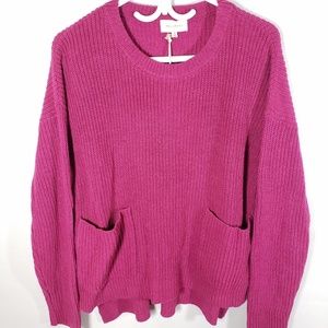 Melloday Dark Pink Oversized Sweater With Pockets
